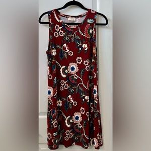 LOFT floral dress with maroon background; Size Medium Petite